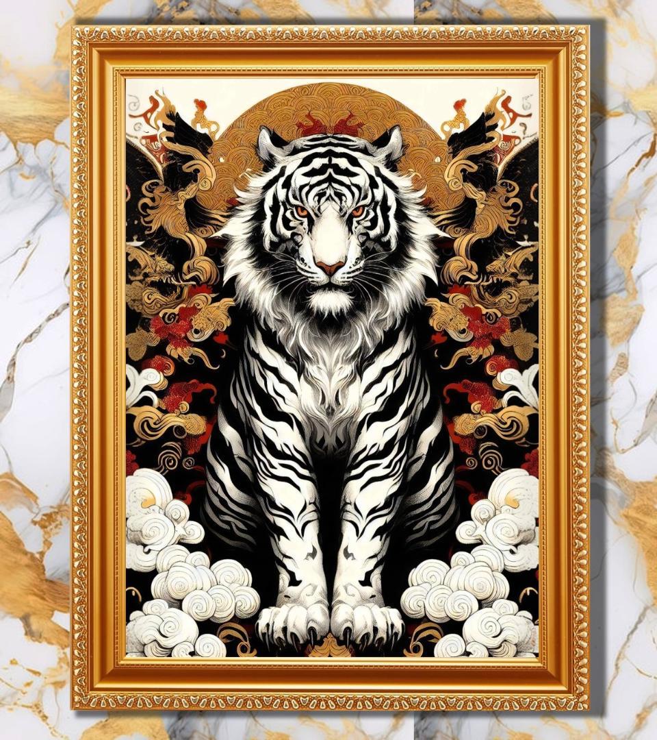 『強力なご利益を招き、あらゆる厄災を祓う四聖獣の絵画４点セット』額縁付き