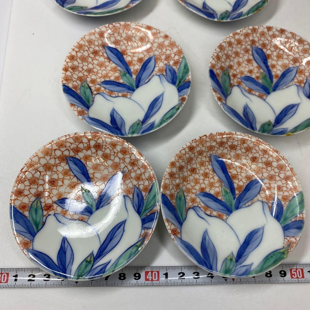 時代　色鍋島　小皿6枚　木箱付　直径9.7㎝　東さ7-0323①
