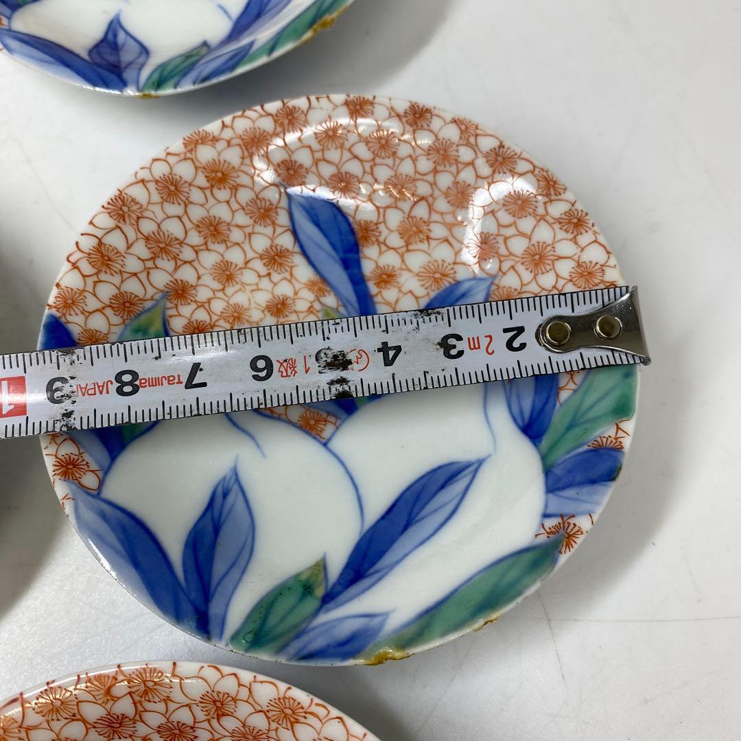 時代　色鍋島　小皿6枚　木箱付　直径9.7㎝　東さ7-0323①