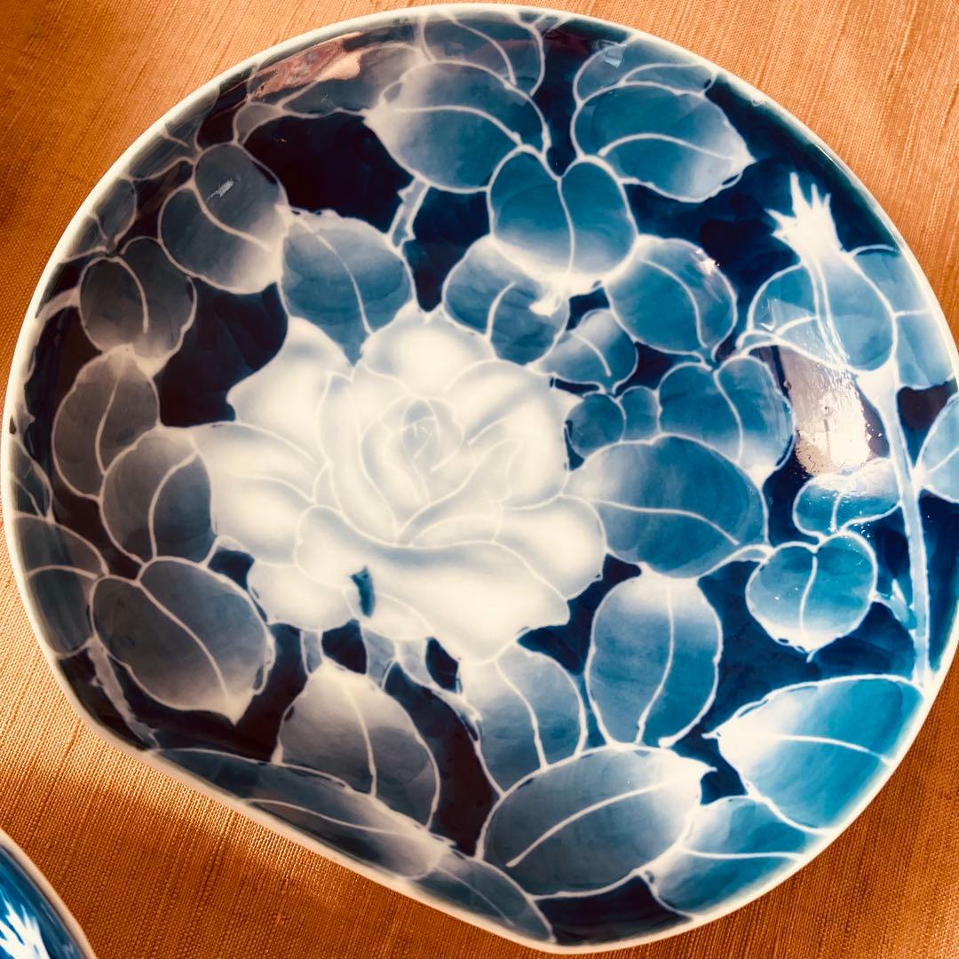 (希少) 深川製磁　古代バラ　半月皿　小皿　2枚　古代薔薇　手書き　有田焼