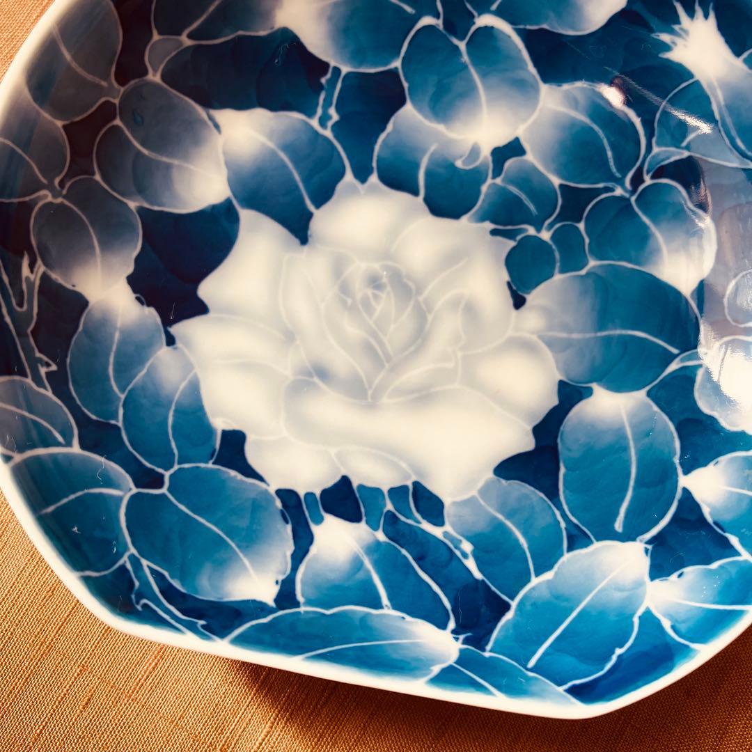 (希少) 深川製磁　古代バラ　半月皿　小皿　2枚　古代薔薇　手書き　有田焼