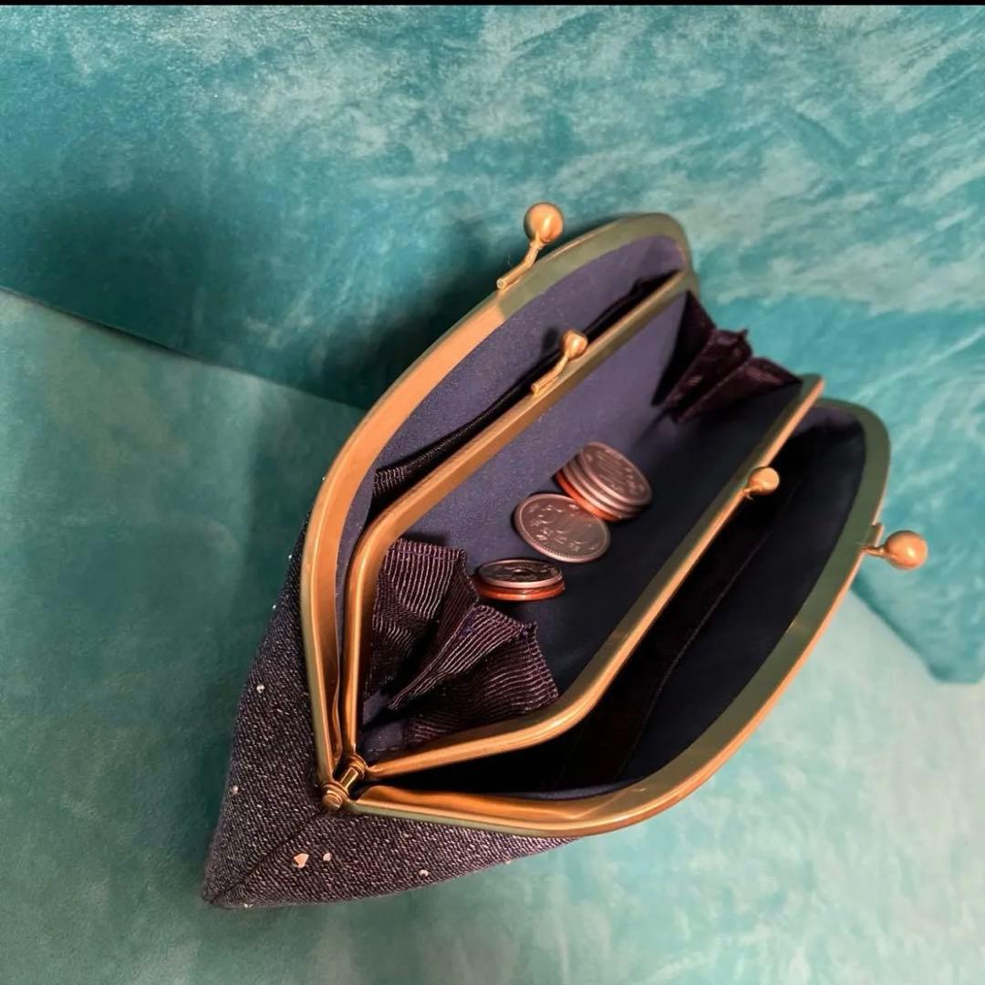 新品ラインストーンデニムリメイク　親子がま口長財布