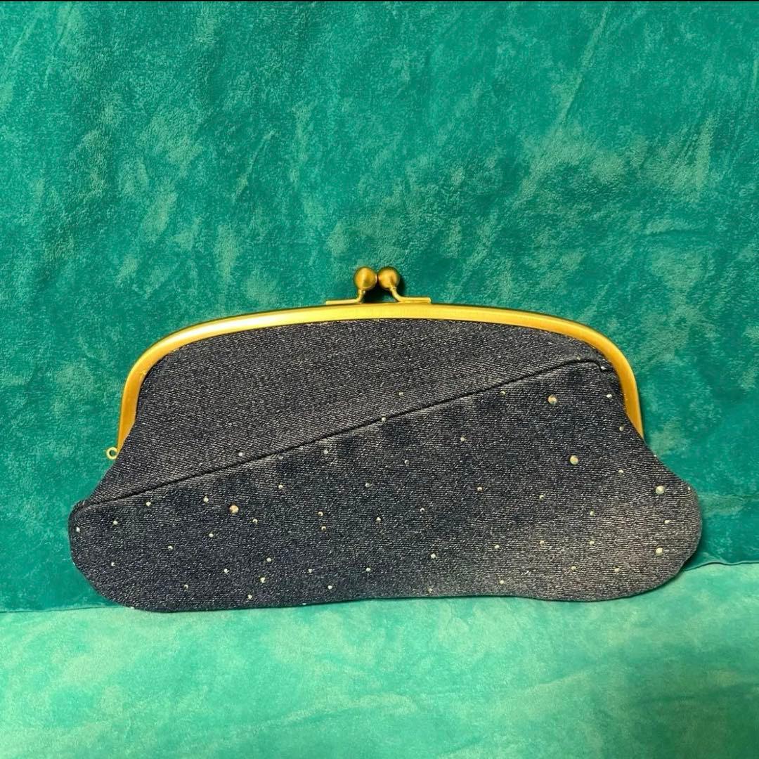 新品ラインストーンデニムリメイク　親子がま口長財布