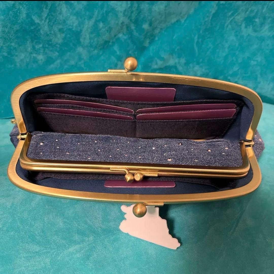 新品ラインストーンデニムリメイク　親子がま口長財布