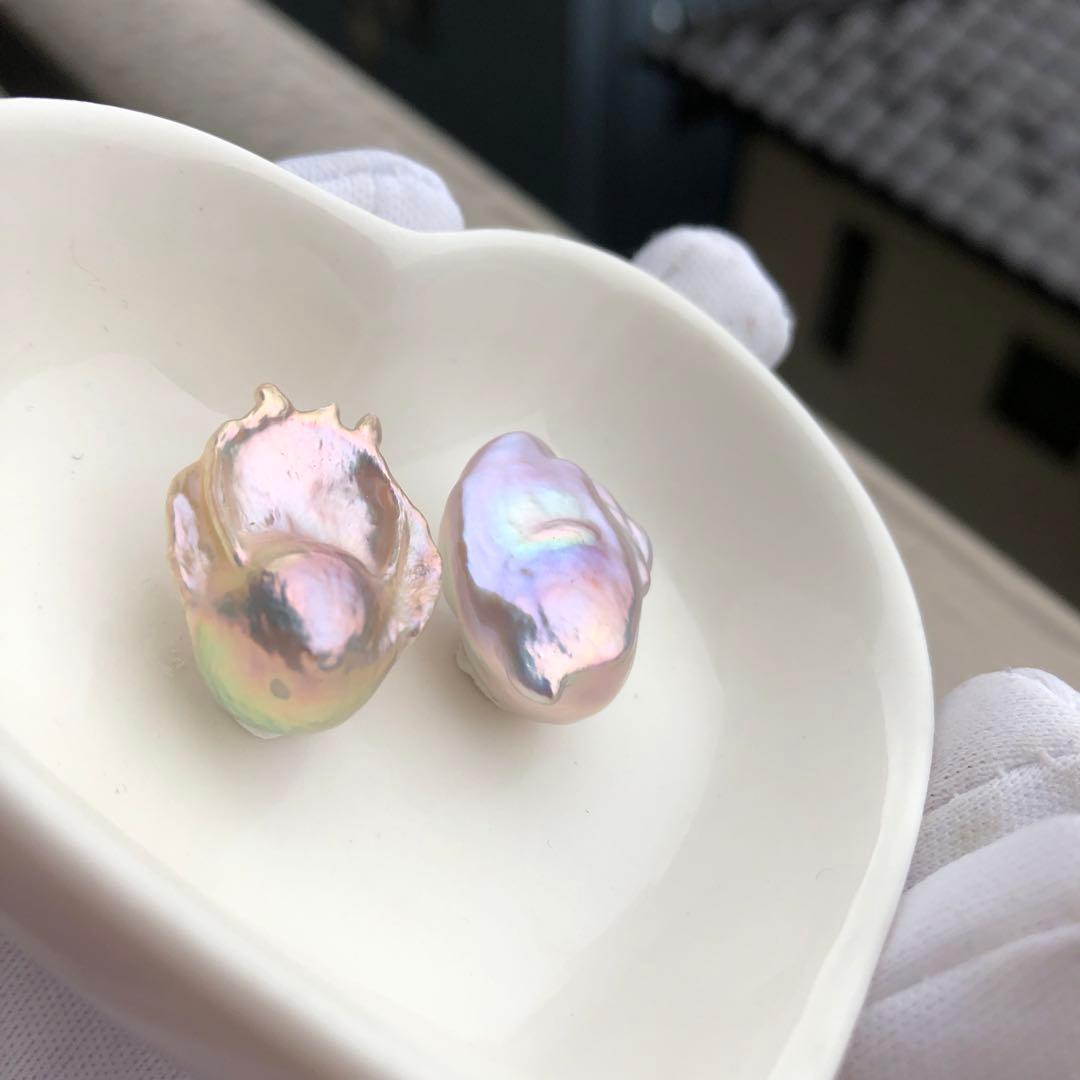 希少色　桜ピンク虹色色　淡水バロックパールはピアス　オーダーページ