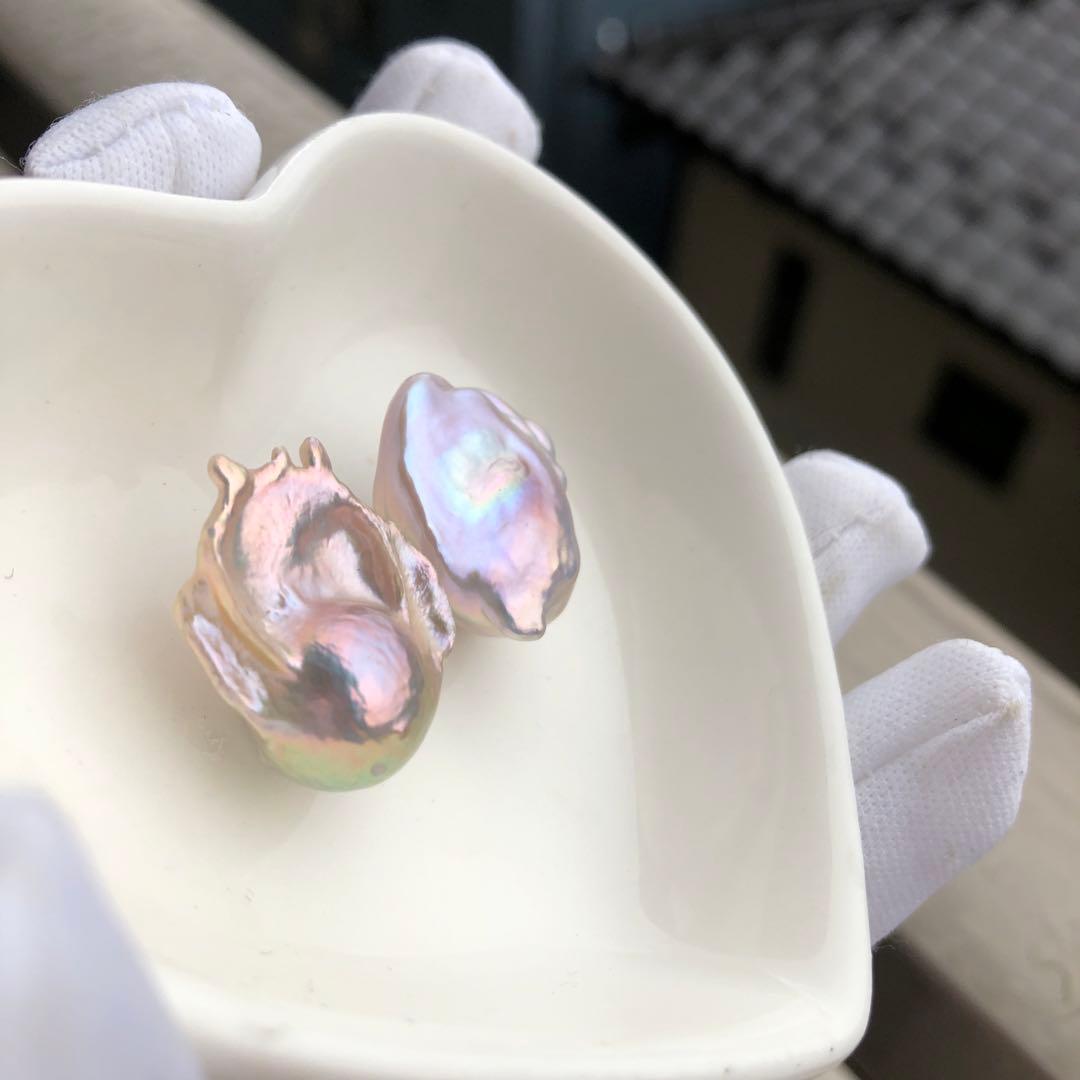 希少色　桜ピンク虹色色　淡水バロックパールはピアス　オーダーページ