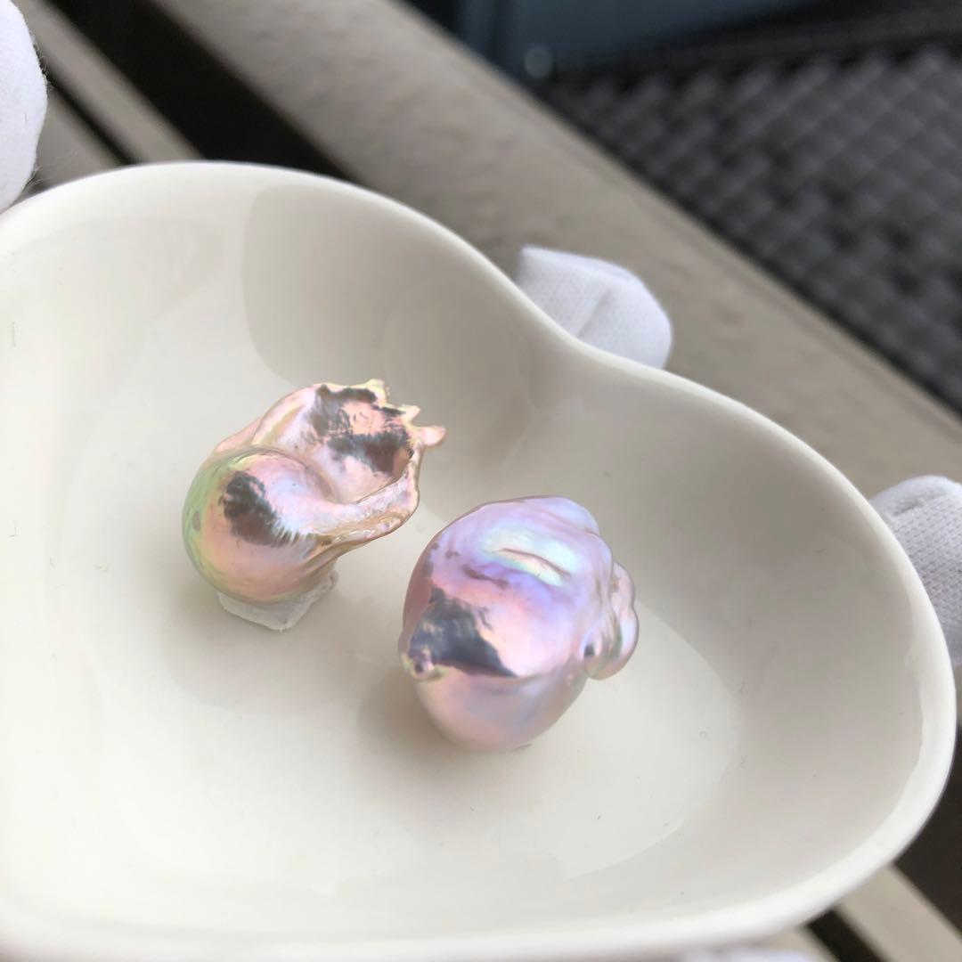 希少色　桜ピンク虹色色　淡水バロックパールはピアス　オーダーページ