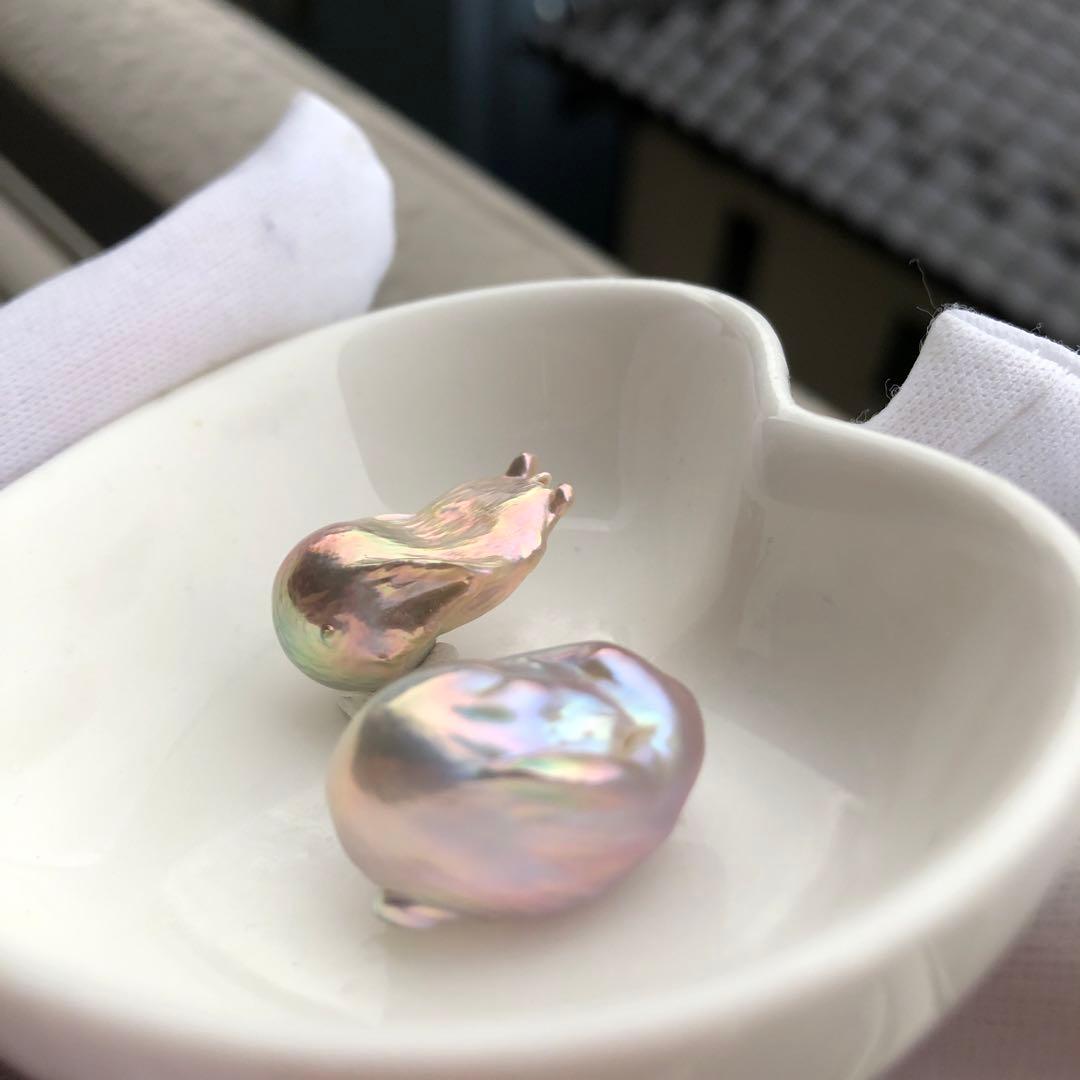 希少色　桜ピンク虹色色　淡水バロックパールはピアス　オーダーページ