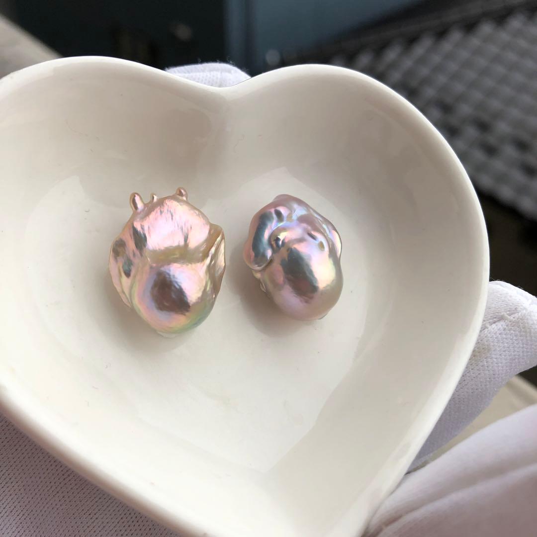 希少色　桜ピンク虹色色　淡水バロックパールはピアス　オーダーページ