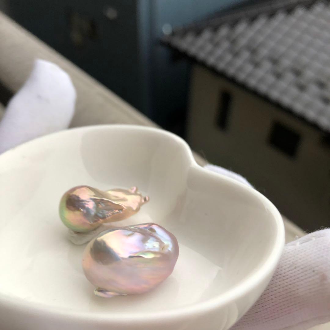 希少色　桜ピンク虹色色　淡水バロックパールはピアス　オーダーページ