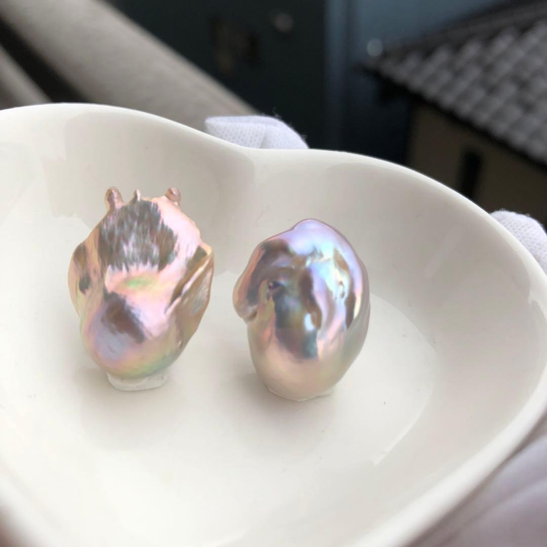 希少色　桜ピンク虹色色　淡水バロックパールはピアス　オーダーページ