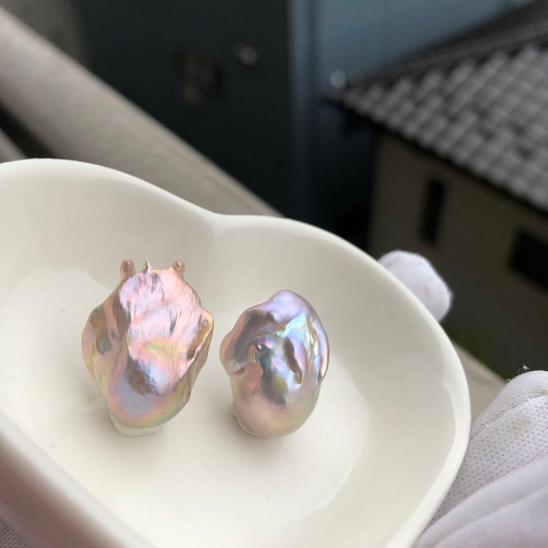 希少色　桜ピンク虹色色　淡水バロックパールはピアス　オーダーページ