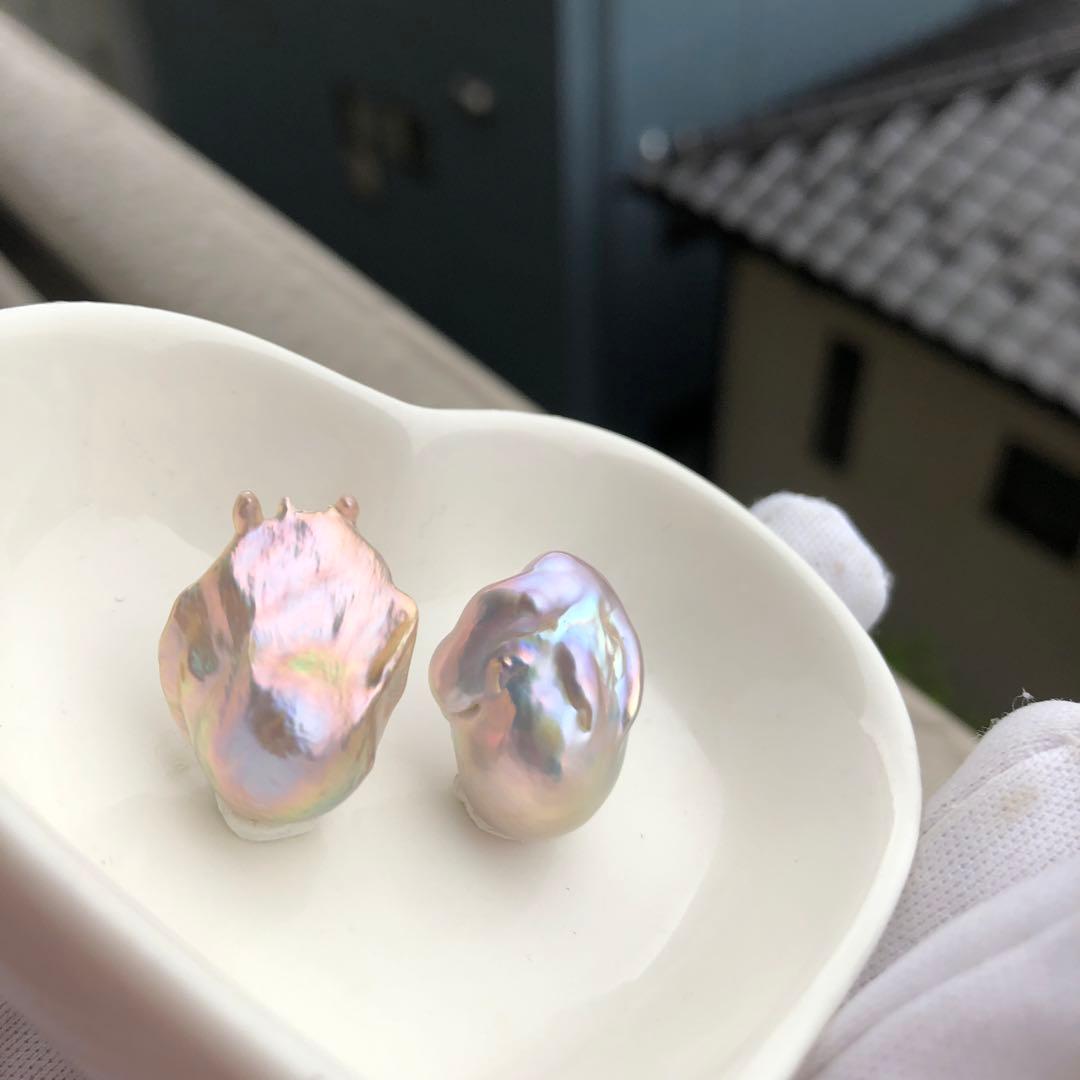 希少色　桜ピンク虹色色　淡水バロックパールはピアス　オーダーページ