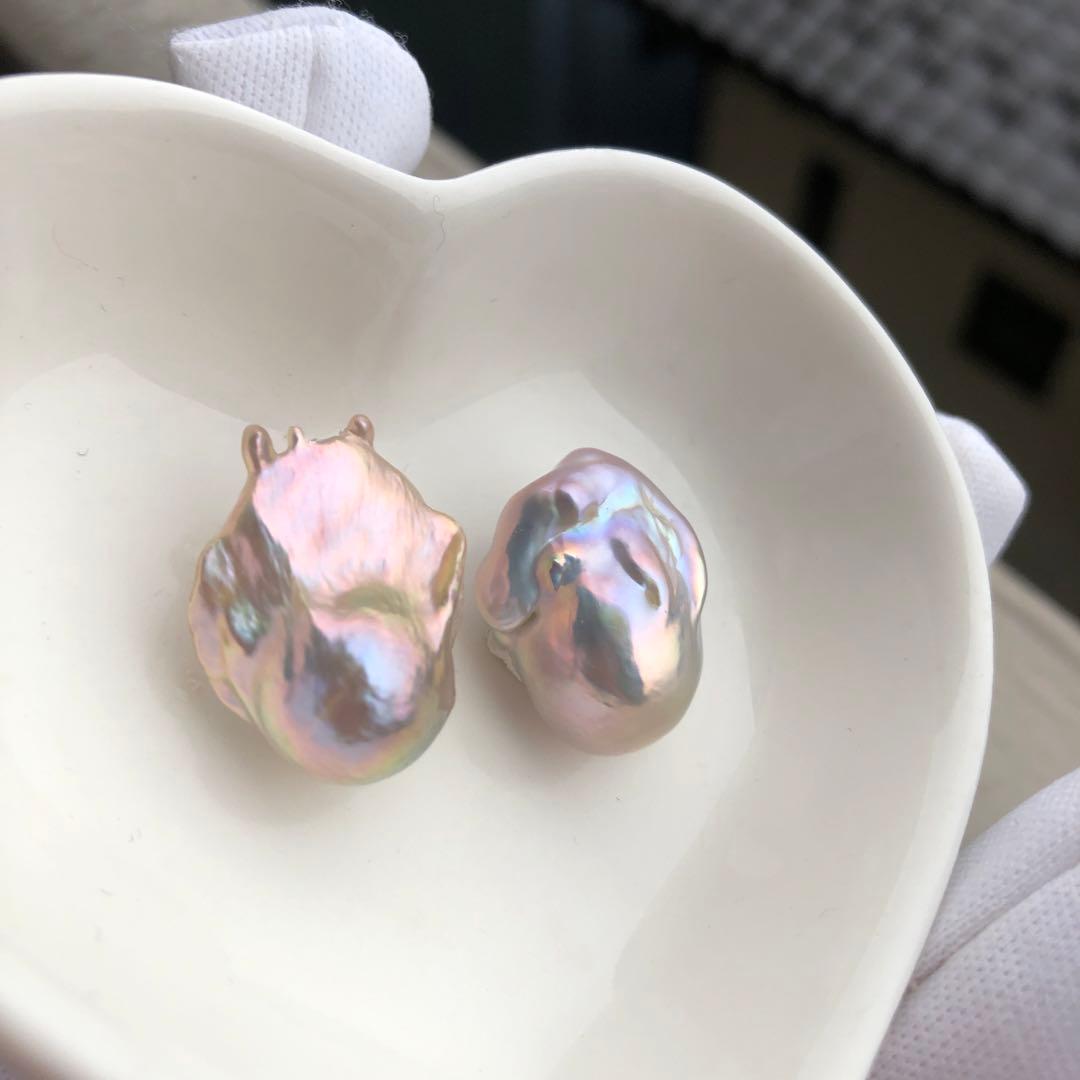 希少色　桜ピンク虹色色　淡水バロックパールはピアス　オーダーページ