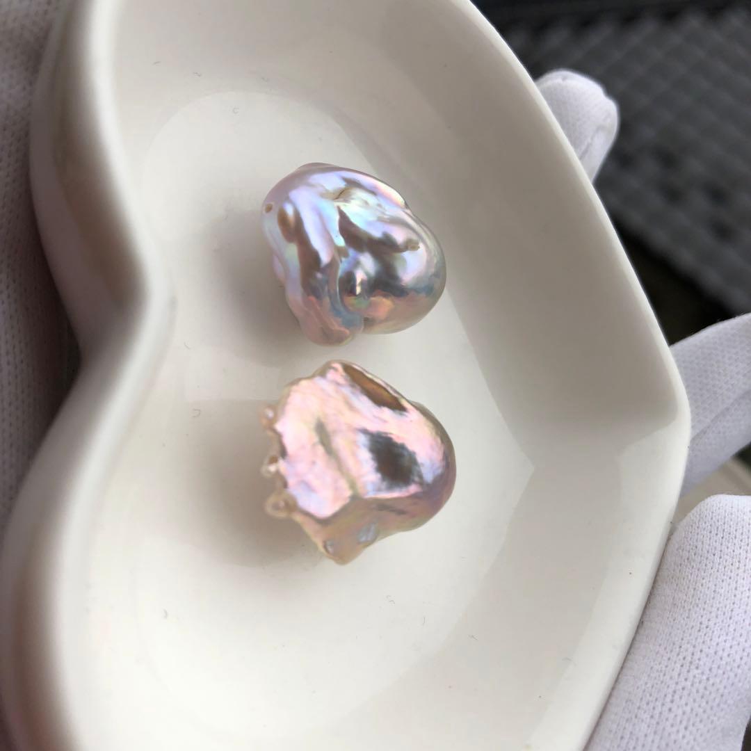 希少色　桜ピンク虹色色　淡水バロックパールはピアス　オーダーページ