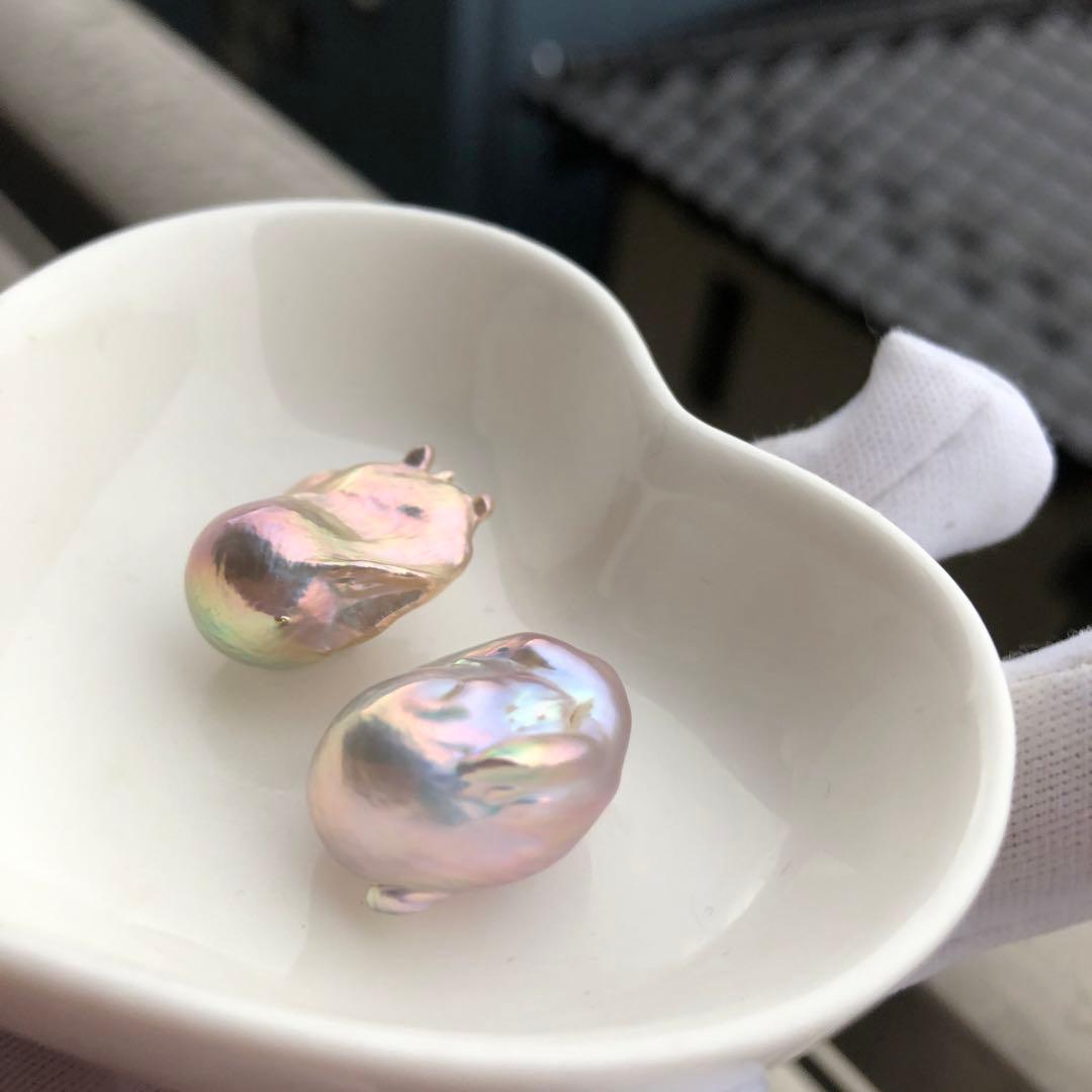 希少色　桜ピンク虹色色　淡水バロックパールはピアス　オーダーページ