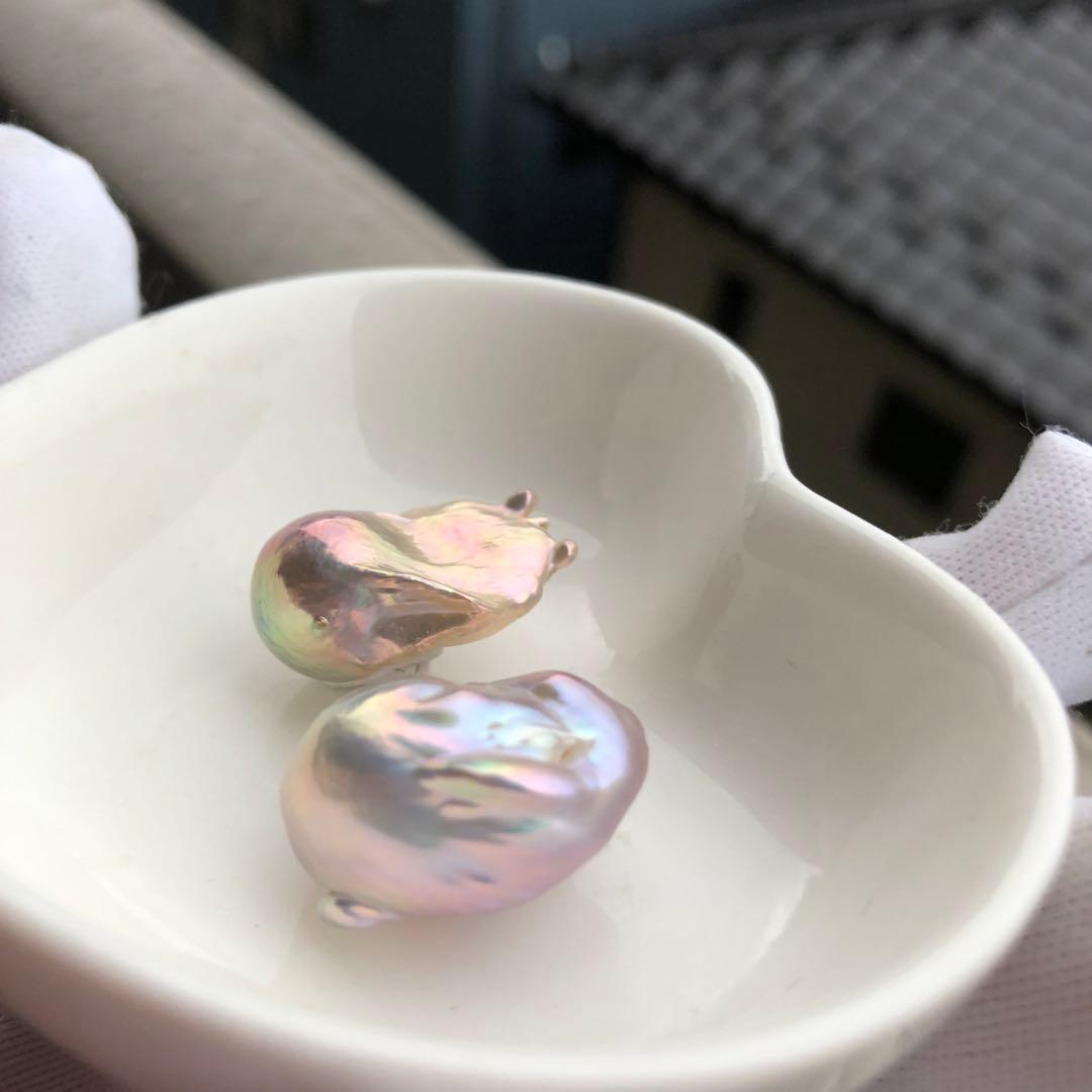 希少色　桜ピンク虹色色　淡水バロックパールはピアス　オーダーページ