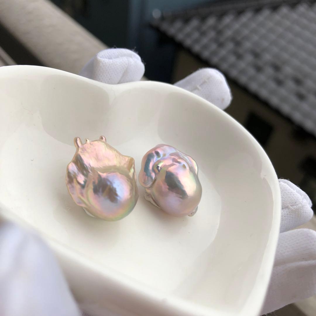 希少色　桜ピンク虹色色　淡水バロックパールはピアス　オーダーページ