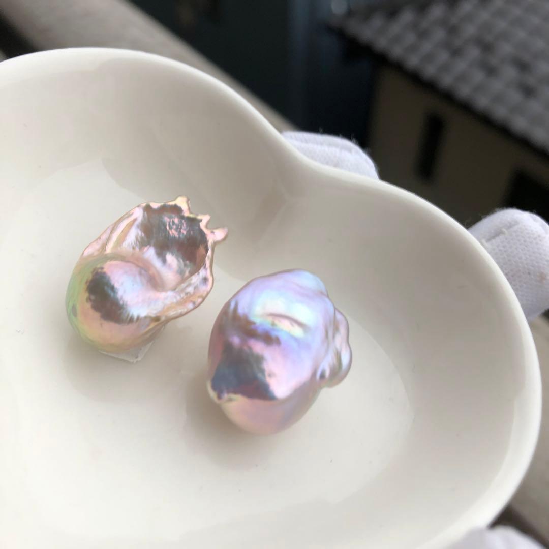 希少色　桜ピンク虹色色　淡水バロックパールはピアス　オーダーページ