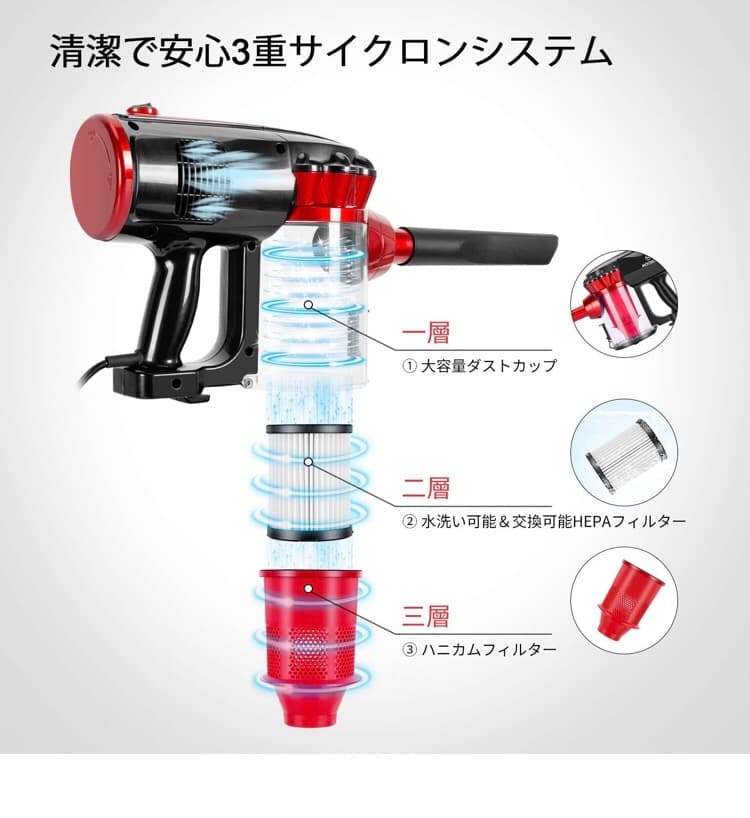 2019年最新型掃除機 17000Pa 600W 強力吸引 スティッククリーナー