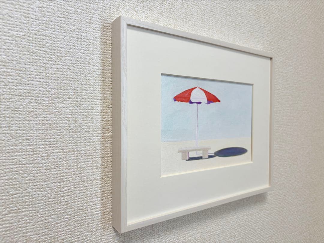 油絵　パラソル　原画　フレーム付き