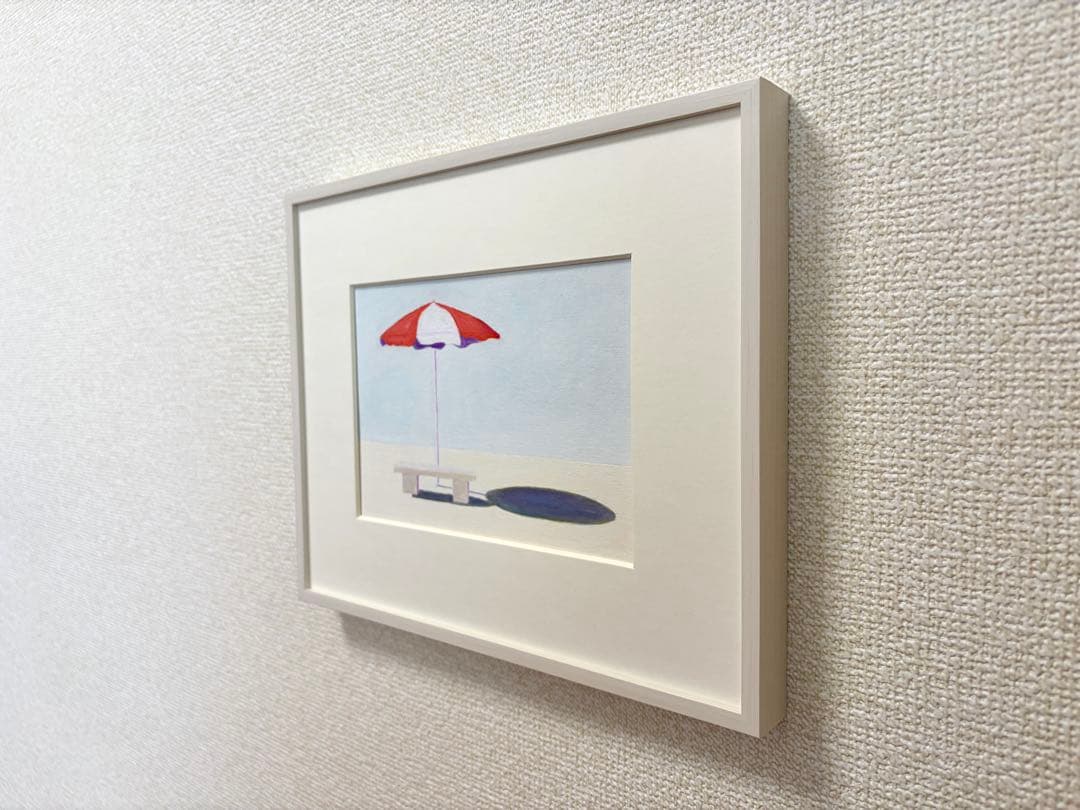 油絵　パラソル　原画　フレーム付き