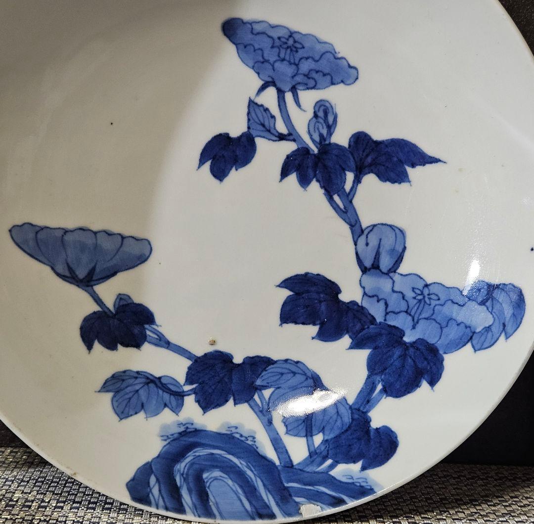 江戸時代後期　後期藍鍋島　芙蓉文様 櫛高台皿　径 約20.8cm