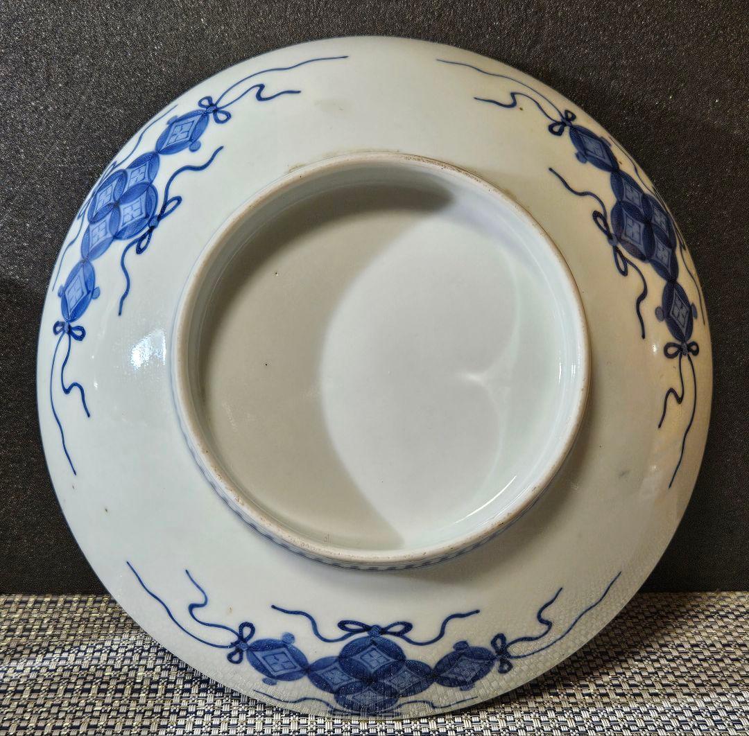 江戸時代後期　後期藍鍋島　芙蓉文様 櫛高台皿　径 約20.8cm