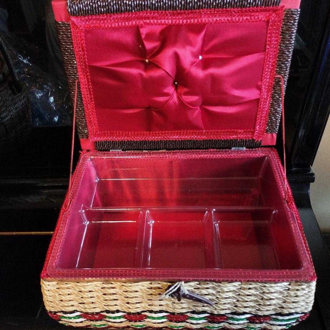 ソーイングボックス　裁縫箱　ゴブラン織蓋　バスケット　昭和レトロ　アンティーク