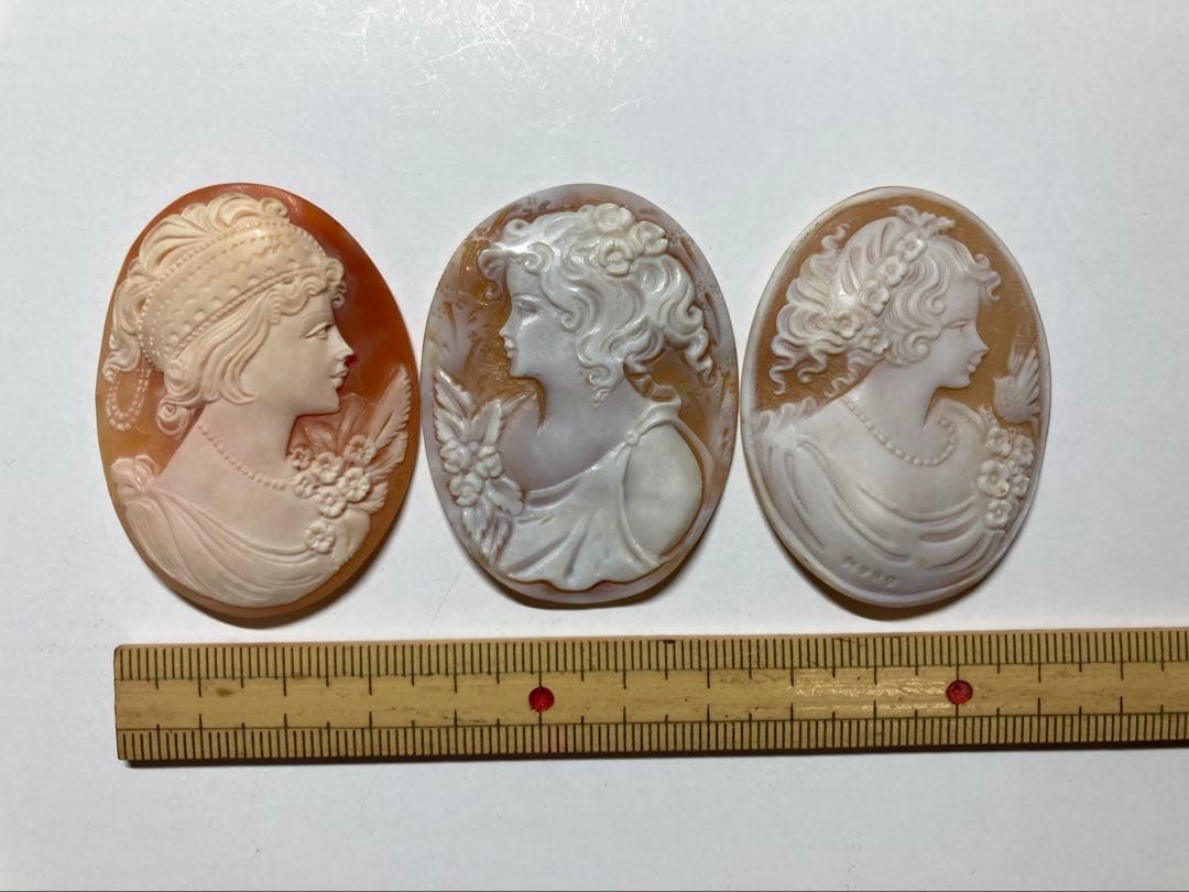シェル製　女性彫刻カメオルース　3点セット