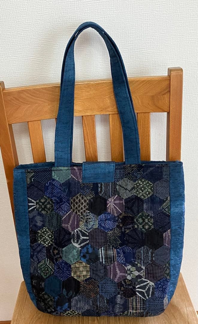 ハンドメイド　パッチワーク　着物リメイク　トートバッグ　古布　絹