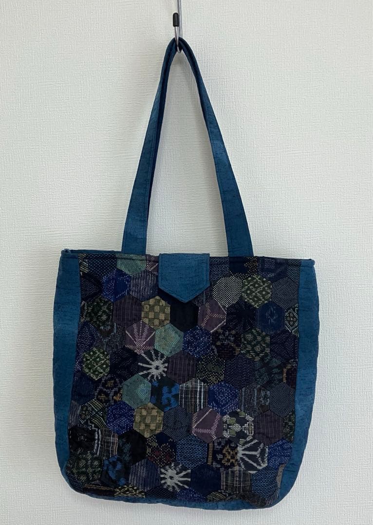 ハンドメイド　パッチワーク　着物リメイク　トートバッグ　古布　絹