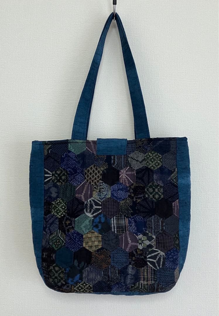 ハンドメイド　パッチワーク　着物リメイク　トートバッグ　古布　絹