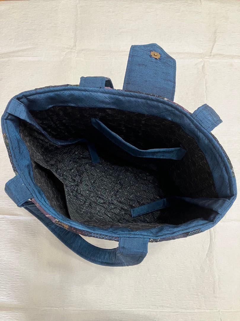ハンドメイド　パッチワーク　着物リメイク　トートバッグ　古布　絹