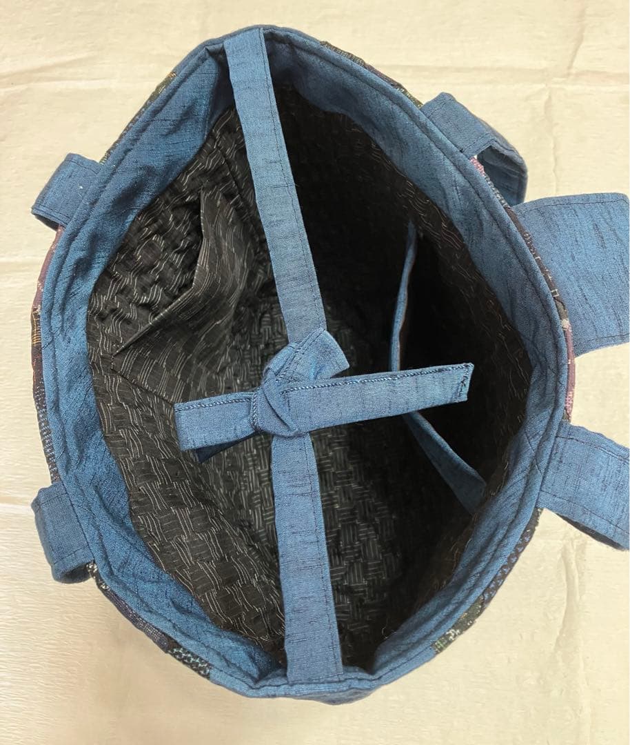 ハンドメイド　パッチワーク　着物リメイク　トートバッグ　古布　絹