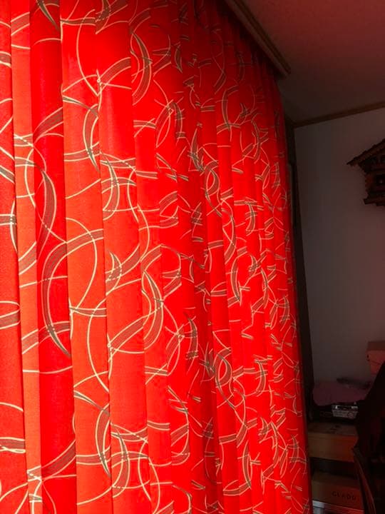 オーダーカーテン北欧柄　2枚組タッセル付き　形状記憶　2倍ひだ