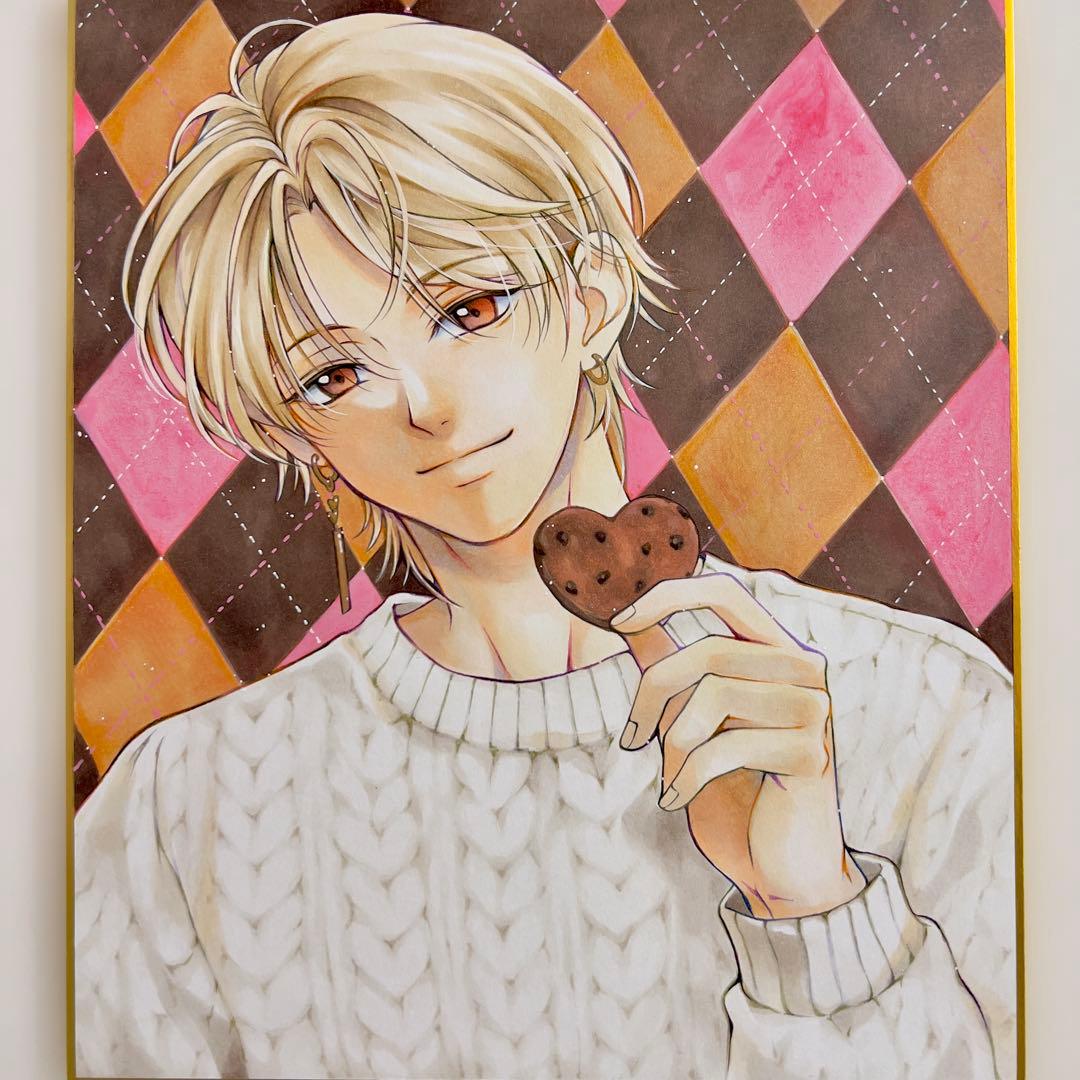 m*a様 【原画】バレンタイン＊ハートクッキーの男の子＊手描きイラスト 色紙