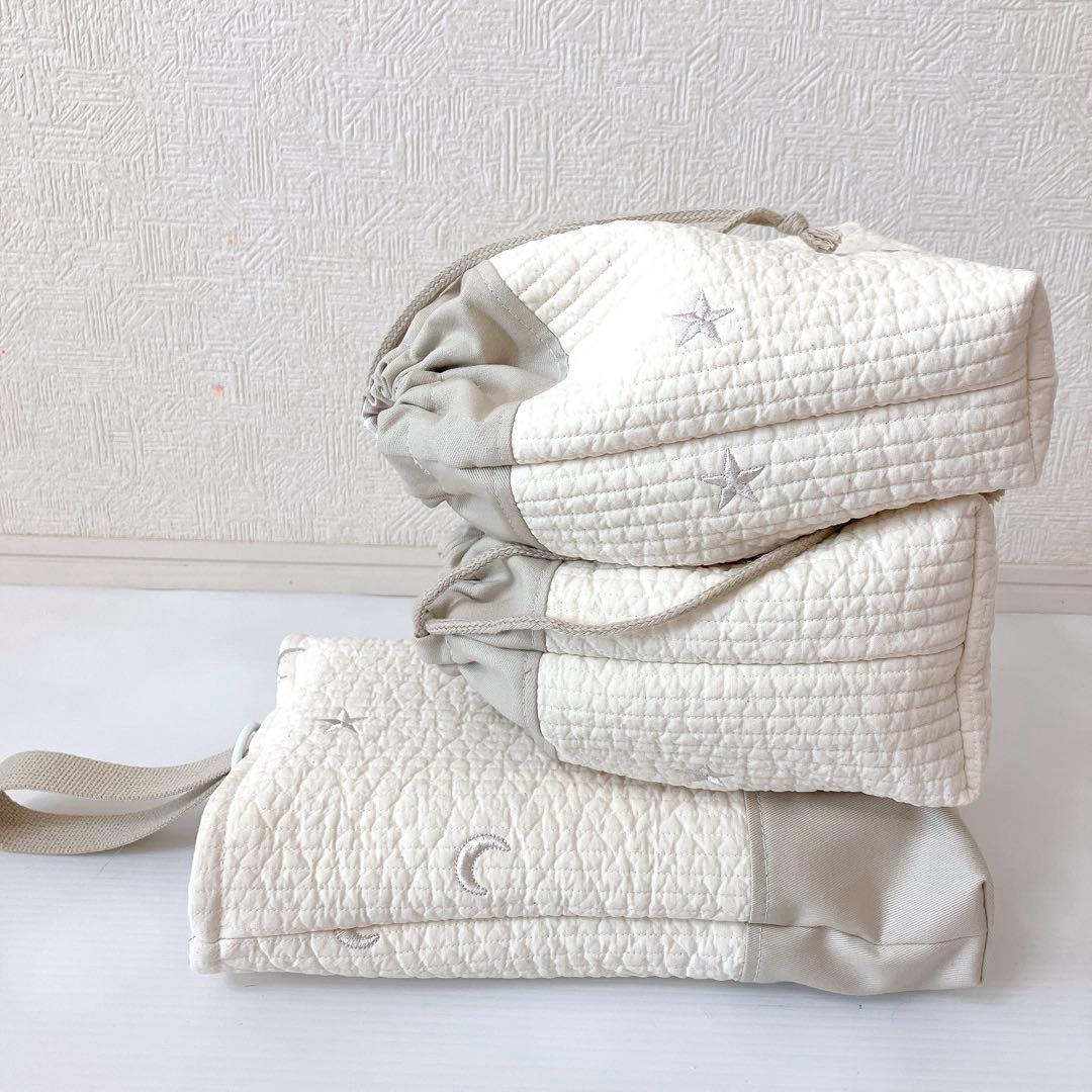 上履き入れ　コップ袋　お弁当袋　ヌビ　ムーンスター刺繍