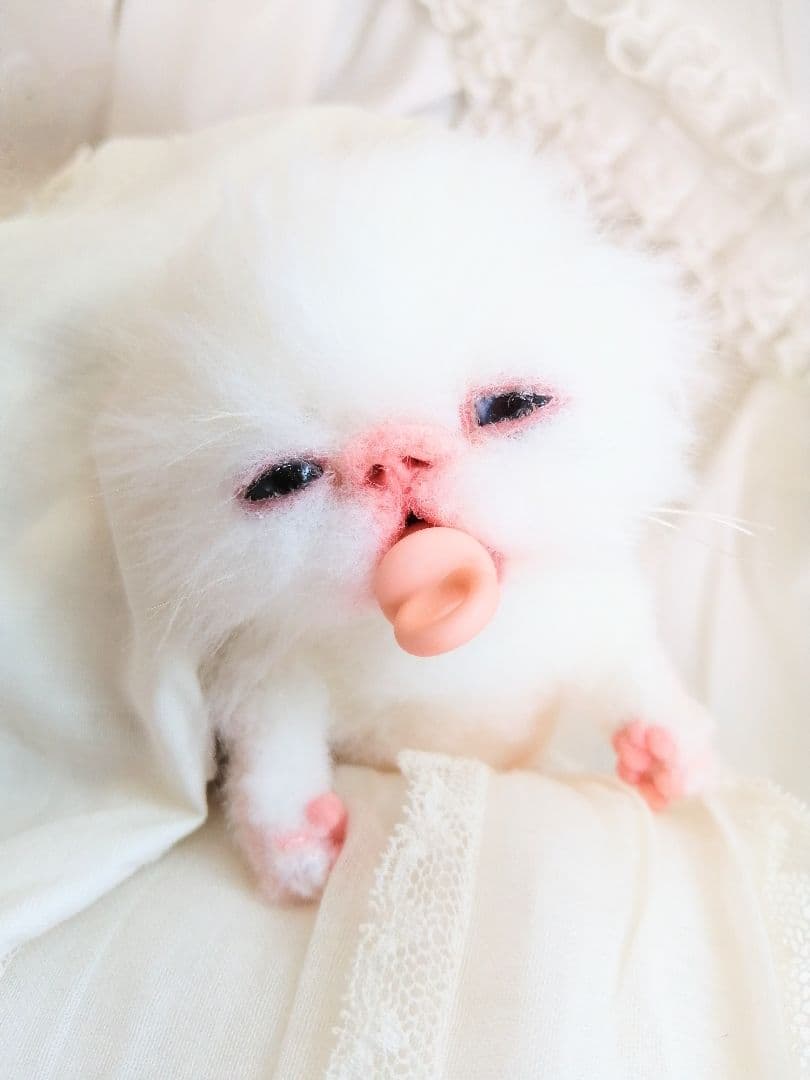 生後２週間♡子猫ちゃん♡お世話セット♡お布団♡おしゃぶり♡アートドールぬいぐるみ