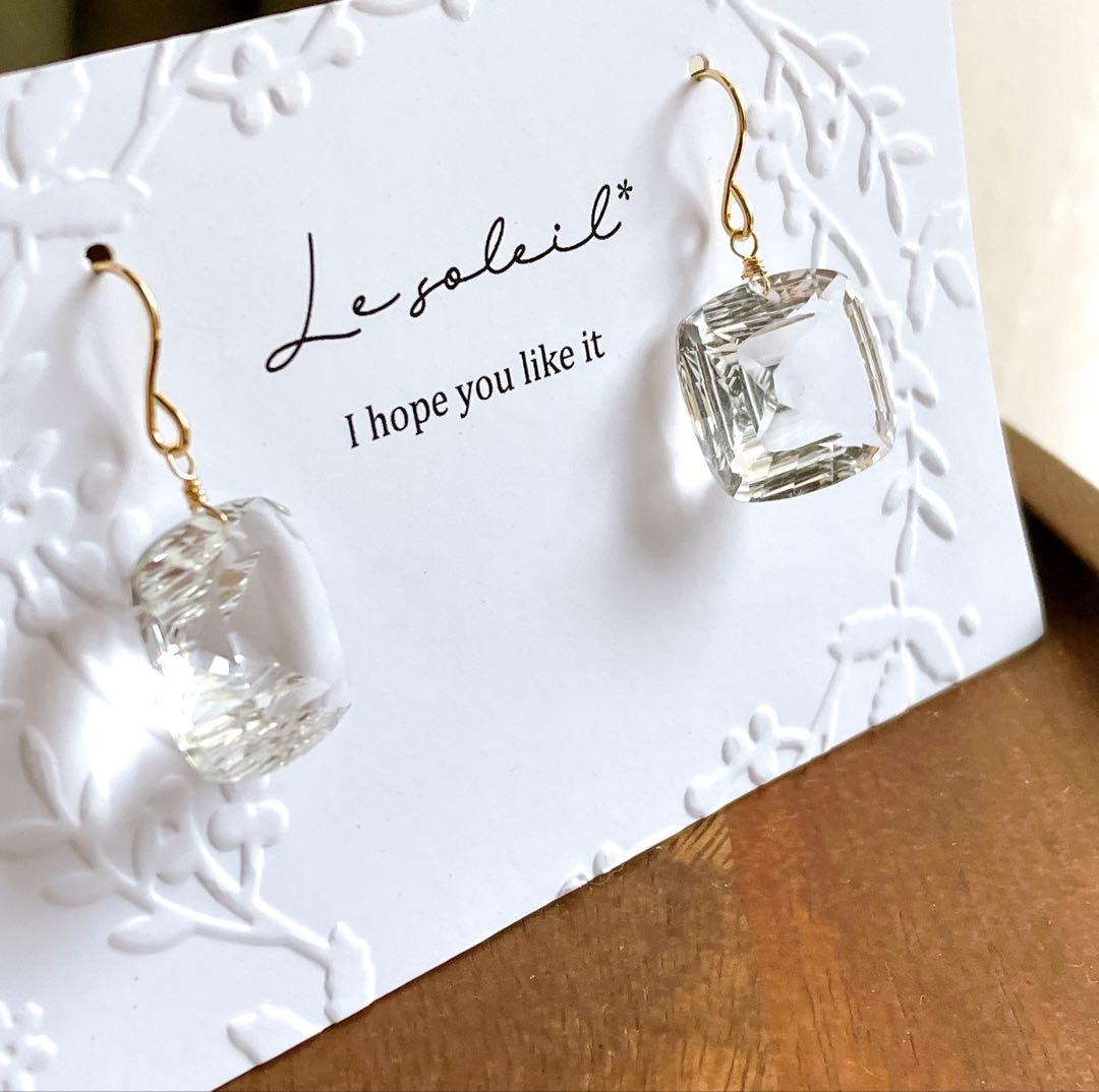 一点物✧スクエアコンケーブカット水晶ピアス✧14kgf