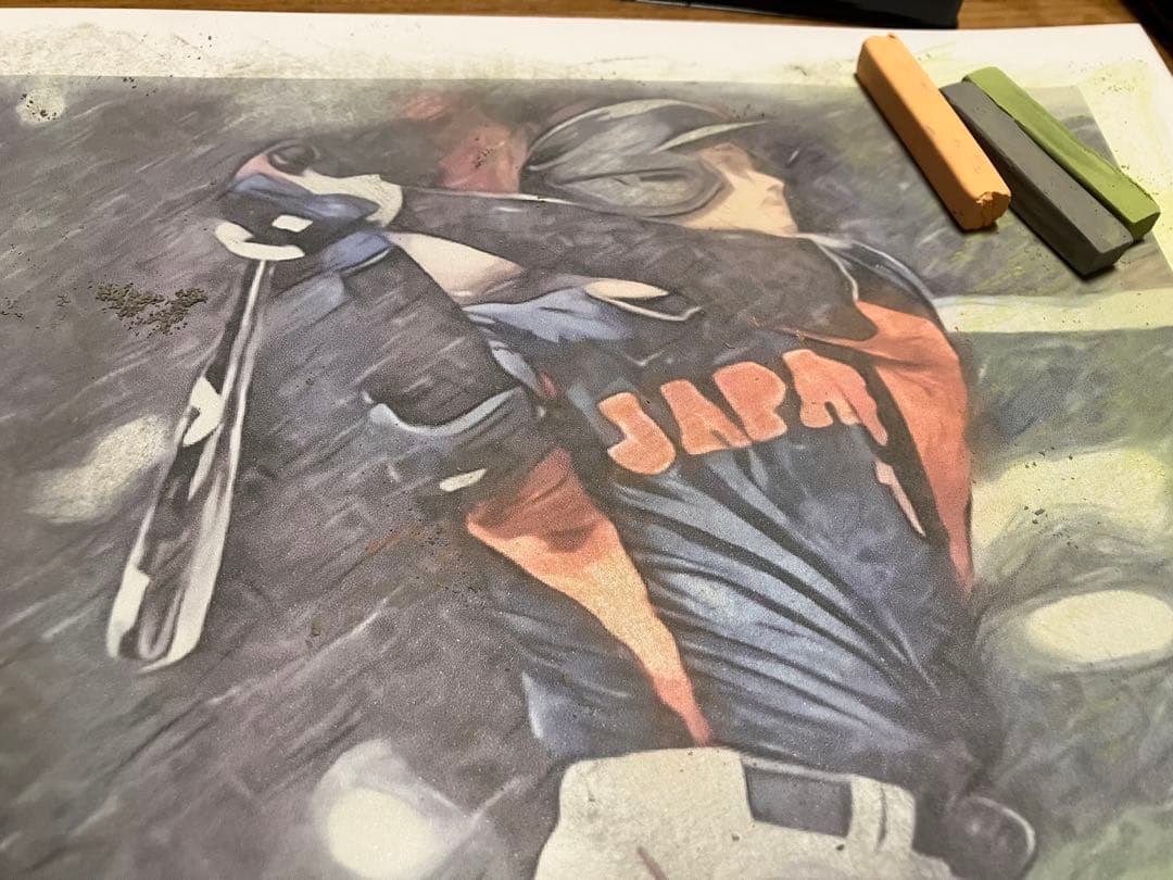 パステル画2 額装品　額縁寸法32.7cm×44.5cm　カラー着色　定款付