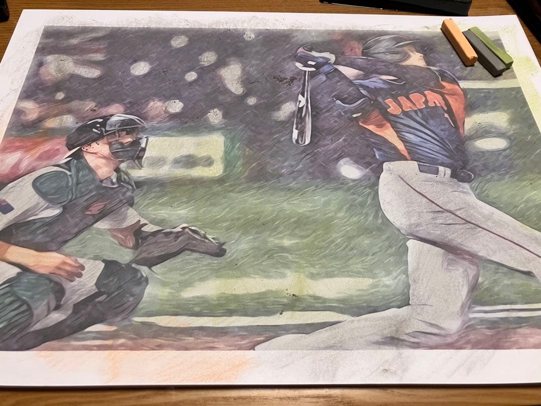 パステル画2 額装品　額縁寸法32.7cm×44.5cm　カラー着色　定款付