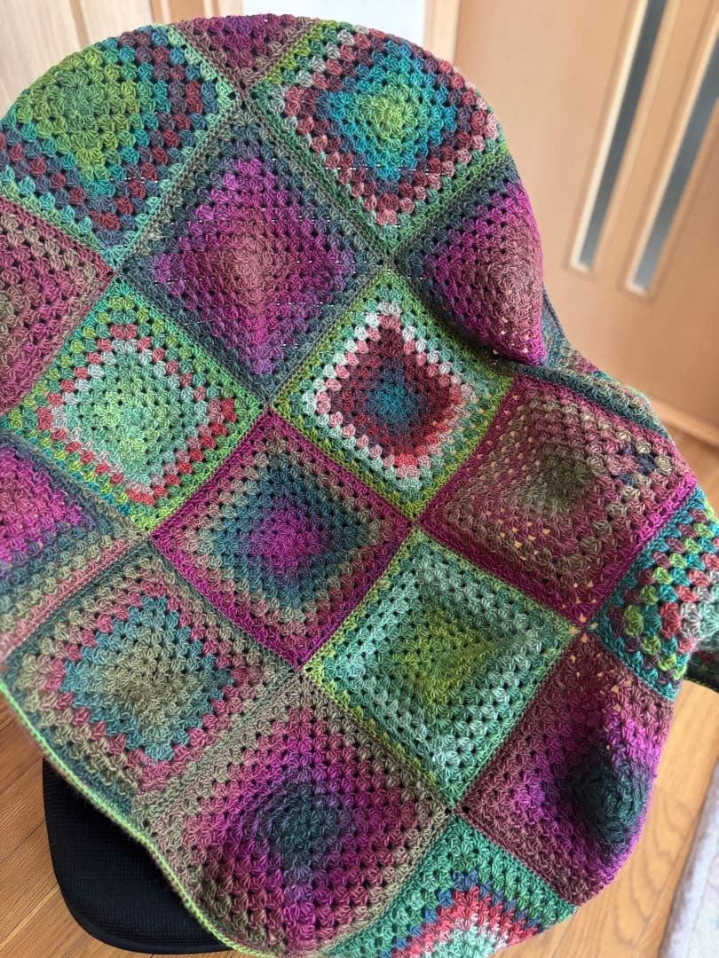 かぎ針編み　グラニースクエア　ブランケット　95×75 ハンドメイド