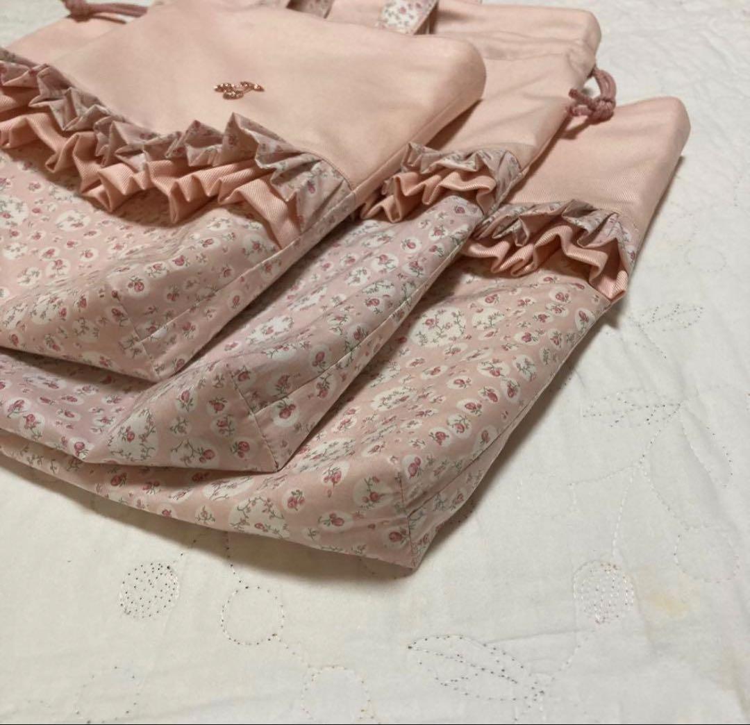 レッスンバッグ　お着替え袋　上靴袋　3点　リバティ　ジョアンナ　いちごラテ　入園