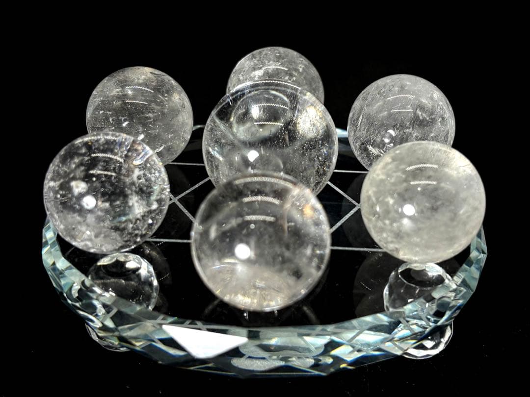 天然石　七星陣　アイリス水晶セット 高透明（ガラス台座付き）　リピーター割引適用