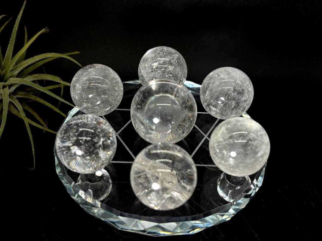 天然石　七星陣　アイリス水晶セット 高透明（ガラス台座付き）　リピーター割引適用