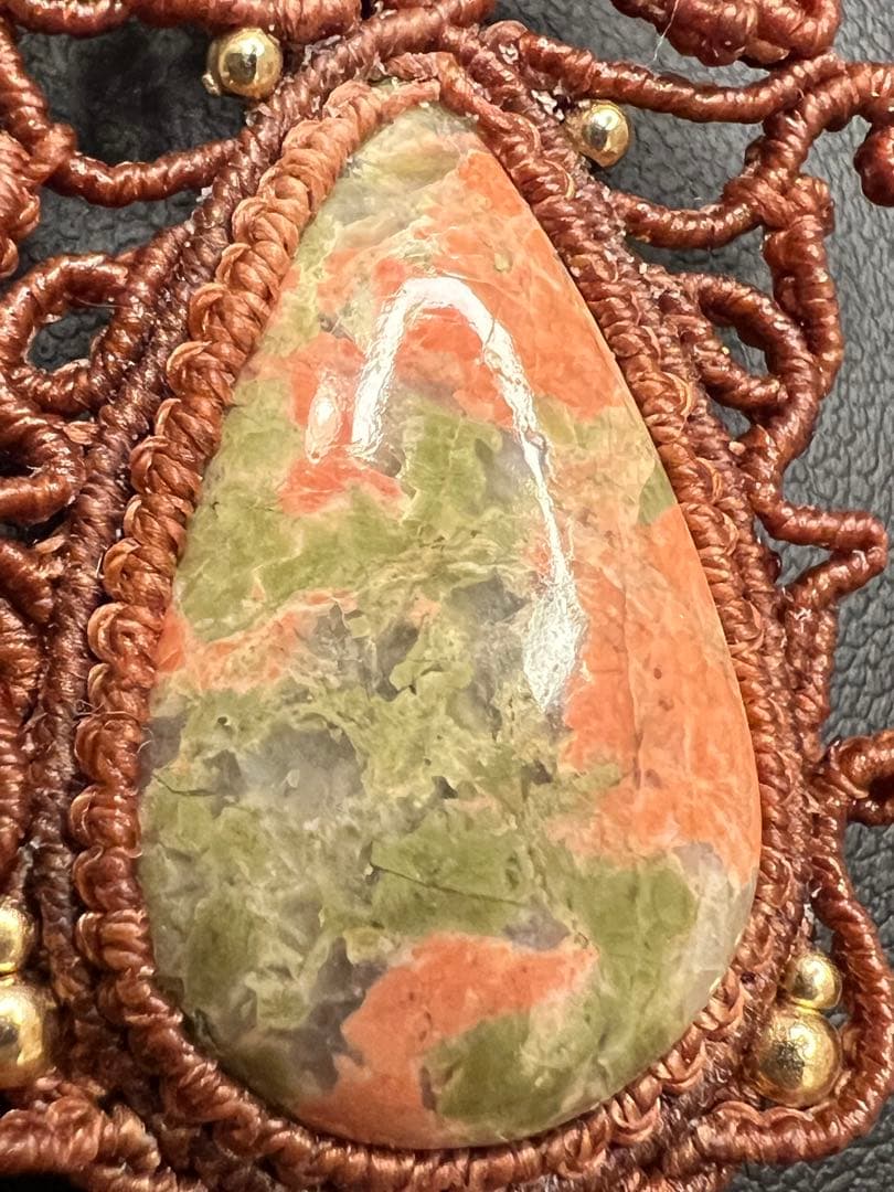 【handmade】マクラメ×ローズクォーツ × ユナカイト ネックレス