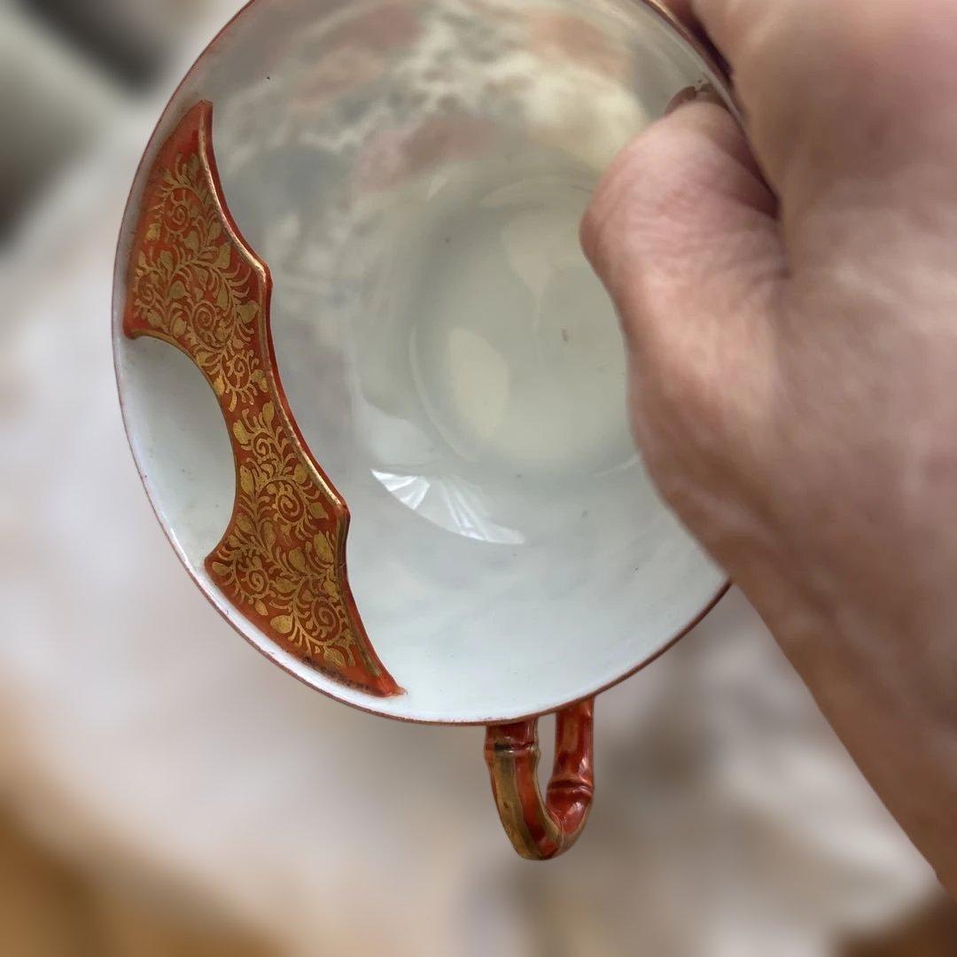 特別出品　逸品　レア里帰りシェービングカップ＆ソーサー綿埜製逸山画九谷　古美術品