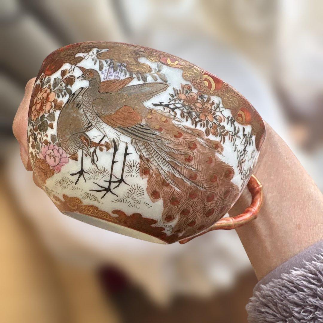 特別出品　逸品　レア里帰りシェービングカップ＆ソーサー綿埜製逸山画九谷　古美術品