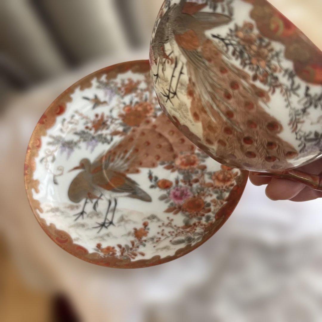 特別出品　逸品　レア里帰りシェービングカップ＆ソーサー綿埜製逸山画九谷　古美術品